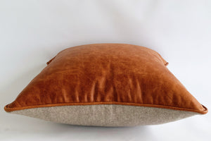 Leather + Wool Tan Square 45x45 cushion