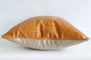 Leather + Wool Caramel Square 45x45 cushion