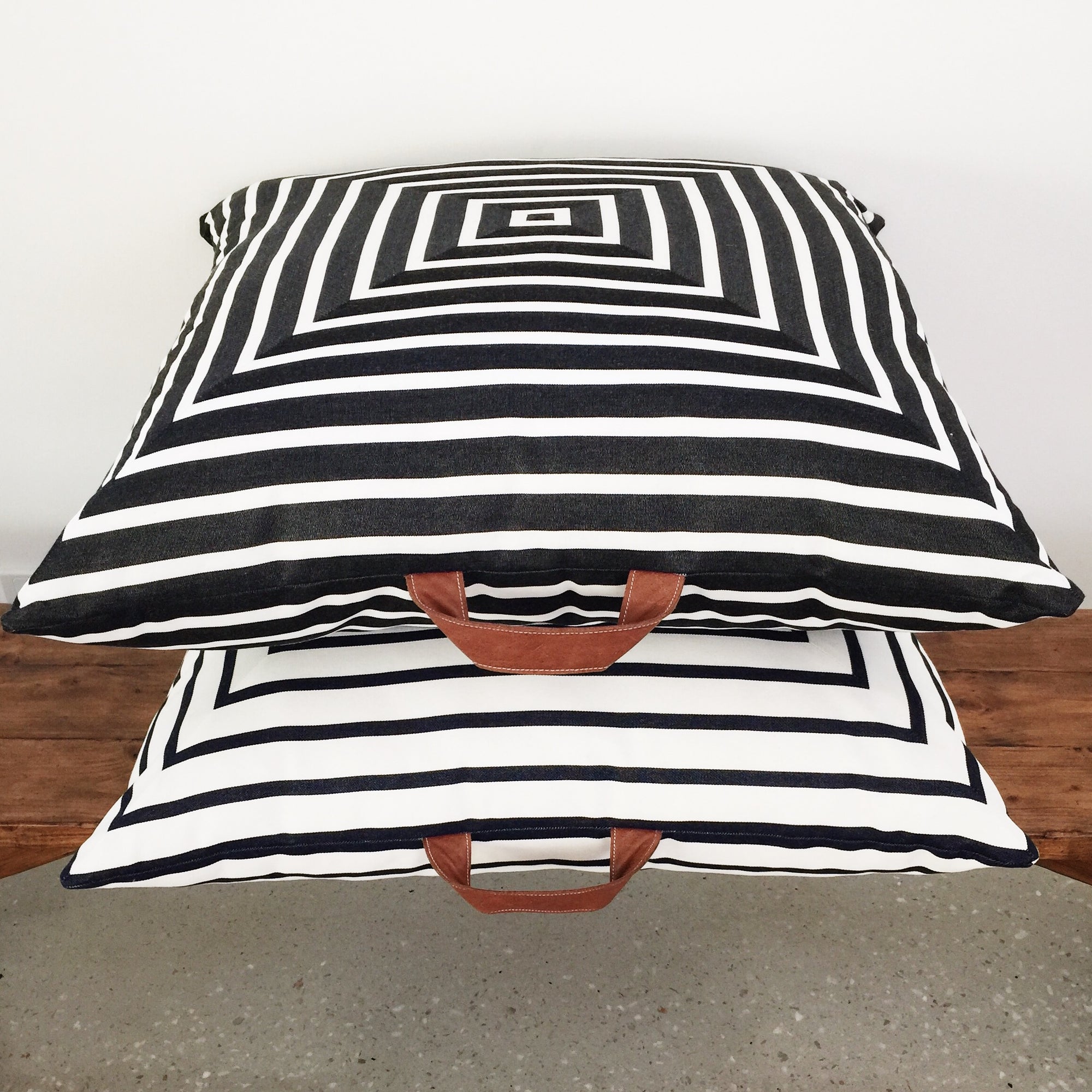 Square Fox Large square Sunbrella outdoor floor cushions leather handles 2