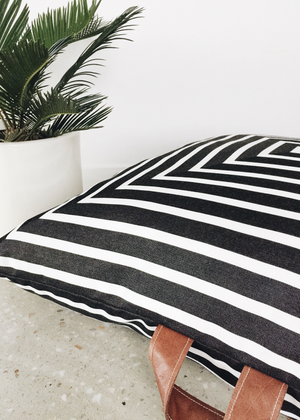 Black and White Square Fox Large square Sunbrella outdoor floor cushions leather handles 3